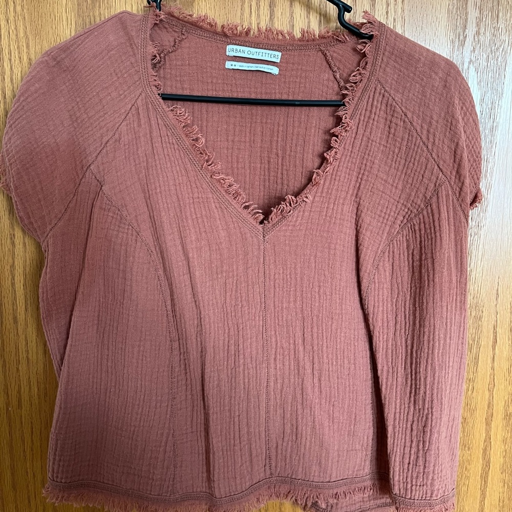 V-neck top with fringe